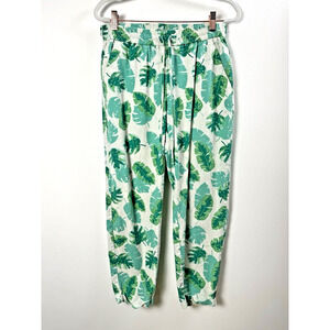 J. Crew Tropical Beachy Coastal Palm Print Pull On Linen Blend Tapered Pants 4